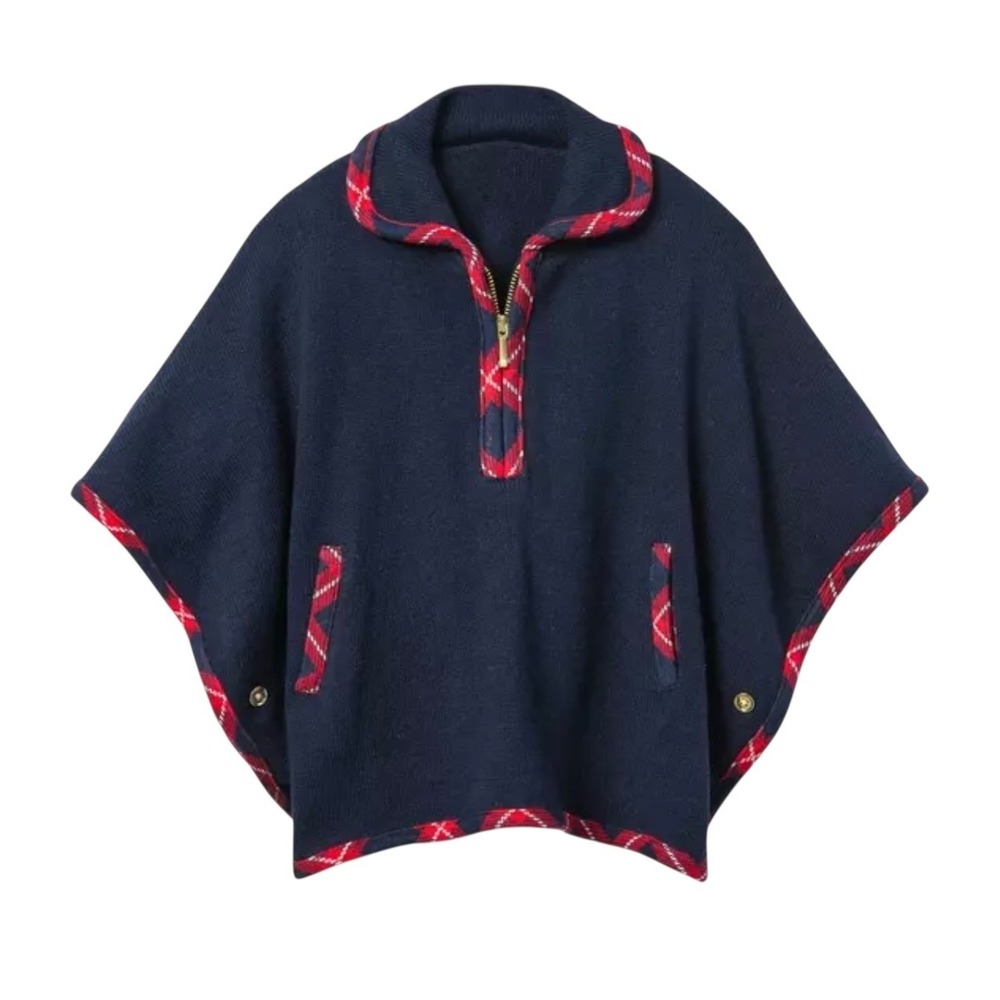 Janie and Jack‎ Girls Plaid Trim Cape 6-12 Months Wool Blend Navy Jacket Poncho
